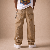 Jeans DiZNEW Premium Heavyweight Distressed pour Hommes, avec Détail de Poche Double Couche, Coupe Baggy Déchirée, Logo Personnalisé, Fabrication en Usine