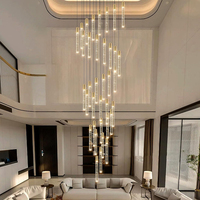 Lustre suspendu cylindrique moderne à LED, réglable en hauteur, pour escalier long, avec interrupteur, en cristal doré