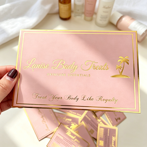 Cartes de remerciement personnalisées avec logo, dorure à chaud, papier rose, pour marque de beauté et soins de la peau, cartes professionnelles de remerciement pour achats - Product Image 5