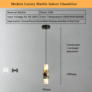Lustre moderne en marbre, suspension LED de luxe à intensité variable, lampe suspendue cylindrique <span class=keywords><strong>pour</strong></span> salon, salle à manger, hall d'entrée, hôtel - Product Image 6