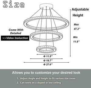 Lustre en cristal finition or, luminaire suspendu LED E26, blanc chaud 3500K, commande par interrupteur, intensité réglable, hauteur ajustable, salon - Product Image 4