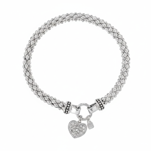 Pulsera elástica plateada para mujer con dije de corazón con pavé de cristales, pulseras de moda con dijes - Product Image 2