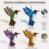 Ensemble de attrape-soleil artisanal en vitrail colibris, en verre cathédrale, à suspendre à la fenêtre, design couleur personnalisé