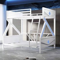 Lit superposé de jeu robuste en métal renforcé pour hôtel, dortoir et chambre – Lit mezzanine double avec design mère-enfant