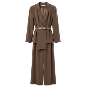 Completo Blazer e Pantaloni Marrone Caffè Taglie Forti - Abito Formale Elegante e Traspirante Personalizzabile <span class=keywords><strong>con</strong></span> <span class=keywords><strong>Cintura</strong></span> a Bottoni - Product Image 1