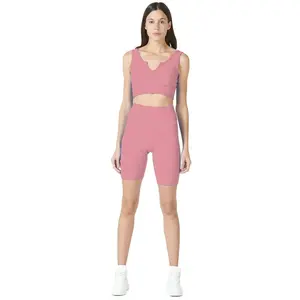 Conjunto Deportivo de Dos Piezas para Mujer, Rosa, Tejido de Canalé Sin Costuras, con Relleno Extraíble, 90% Poliamida 10% Elastano, Sin Mangas - Product Image 5