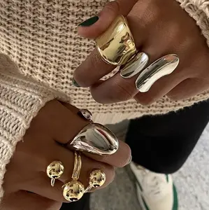 Стильные серебряные позолоченные кольца в стиле хип-хоп, оптовая продажа, обручальное кольцо из меди и латуни неправильной формы для женщин и мужчин