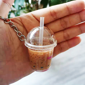 Wholesale High Quality Harmless <b>Custom</b> Clean Acrylic Charm Boba Milk Tea <b>Keychain</b> Solid - Product Image 3