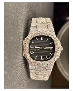 Reloj de pulsera para hombre estilo Hip Hop, completamente cubierto de diamantes de moissanita, con esfera negra y movimiento automático - Product Image 1