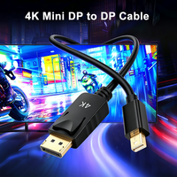 Câble Mini DisplayPort vers DisplayPort 1,8 m, blindage combiné plaqué or, 4K 60Hz 2K 144Hz - Noir pour Moniteur et Home Cinéma