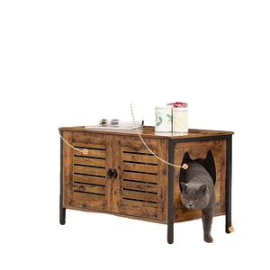Mueble para Gatos Grande de Madera y Metal, Baño para Gatos con 2 Puertas, Casa para Perros y Gatos de Estilo Industrial con Estructura de Hierro - Product Image 1