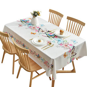 Nappe rectangulaire en PVC imprimée, imperméable, pour usage domestique, avec motif papillons et fleurs, pour couvrir la table à manger - Product Image 1