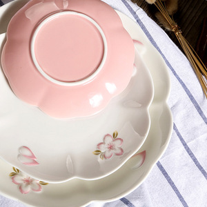 Ensemble <span class=keywords><strong>d</strong></span>'assiettes en céramique style floral japonais 6/8/10 pouces, motif fleurs de <span class=keywords><strong>cerisier</strong></span>, blanc/rose, qualité alimentaire, pour la maison, la salle à manger, les desserts et les plats. - Product Image 5