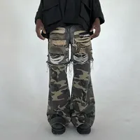 Patchs brodés personnalisés, logo, ourlet brut, bord coupé, streetwear délavé, hip hop, jean cargo pour homme, pantalon