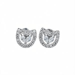 Orecchini a perno E1410 in oro bianco con cristalli taglio marquise e strass, montatura a griffe, gioielli classici da donna per feste e occasioni speciali - Product Image 1