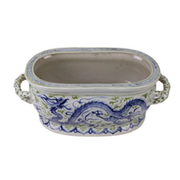 Pot Bunga Oval Porselen Cina Antik Berlapis Kaca Motif Naga Hijau Mewah Ramah Lingkungan Ukuran Besar untuk Taman Luar Ruangan