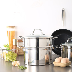 8 Stuks Klassieke Moderne Mode Roestvrij Staal Kookgerei Set Steamer Europa Us Stijl Universele Bodem <span class=keywords><strong>5</strong></span> Lagen Glazen Afdekking Keuken - Product Image 3