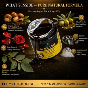 Autocollant personnalisé 180g Savon <span class=keywords><strong>noir</strong></span> à l'extrait d'eucalyptus, soin doux pour le bain, pâte de savon <span class=keywords><strong>noir</strong></span> marocain - Product Image 2