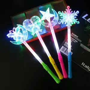 Hot Selling Girl Princess Crianças Amor Coração Floco De Neve Levou Piscando Light Up Star Wand Brinquedos Levou Varinha Mágica Para Crianças