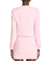 Ensemble Sur Mesure pour Femme : Veste Courte à Manches Longues et Col Rond, et Mini-Jupe Trapèze, Tissu Tweed Rose Doux, 2 Pièces