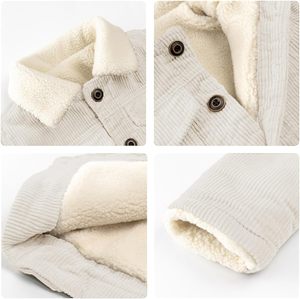 Veste en velours côtelé pour bébé garçon, manteau d'hiver en polaire pour tout-petit, vêtement chaud imprimé teint en pièce avec doublure Sherpa et boutons pour enfant - Product Image 4
