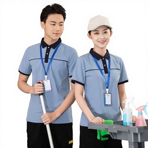 T-shirt <span class=keywords><strong>de</strong></span> nettoyage à manches courtes pour personnel d'entretien ménager, en Spandex/Polyester, unisexe, ensemble <span class=keywords><strong>de</strong></span> vêtements d'été pour chambre d'hôtel, coupe classique - Product Image 1