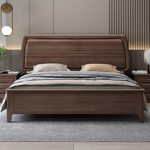 เตียงไม้จริงขนาด 1.5 ม. สีวอลนัท ดีไซน์ทนทาน สำหรับห้องนอน - Product Image 1