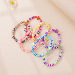 Wholesale Handmade Stackable Cross Beads Elastic Bracelet Summer Beach <b>Clay</b> Friendship Bracelet <b>Set</b> - Product Image 2