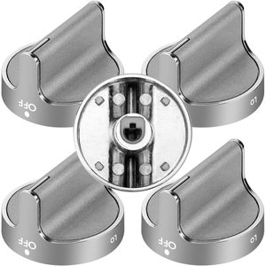 Gas Stove <b>Knobs</b> W10766544 Silver Metallic Stainless Steel For Household <b>Oven</b> Replacement 5pcs per pack - Product Image 1