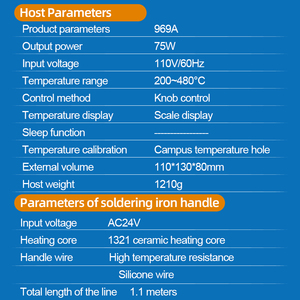 Trạm hàn hiệu suất cao Chuera 969A 75W, mỏ hàn không chì, 110V 240V, hiển thị cả độ C và độ F - Product Image 2