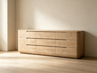 Commode moderne Sageliving à 9 tiroirs, silhouette incurvée, poignées découpées, meuble de rangement pour chambre à coucher
