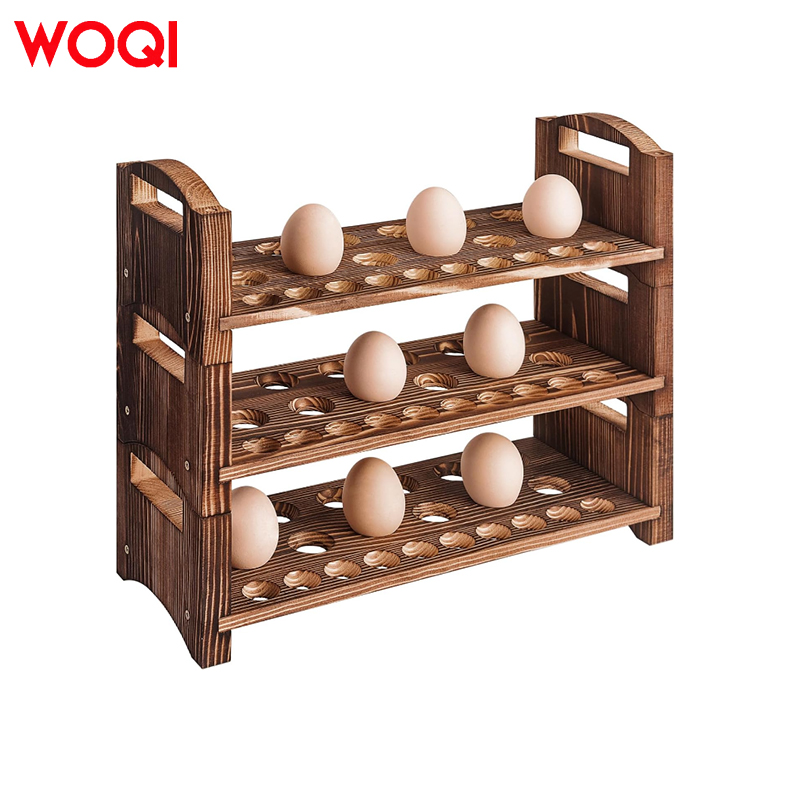 WOQI экологически чистый 3-ярусный коричневый деревянный держатель для яиц 36 яйцеклеток для кухни