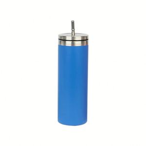 Gobelet droit en acier inoxydable brossé avec couvercle à paille vissable - Product Image 2
