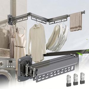 Séchoir à linge mural adhésif sans perçage, amélioré, rétractable et extensible pour buanderie - Product Image 6