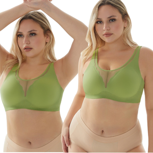 Bralette de tela de una pieza de talla grande, diseño de malla transpirable fina, correas anchas de gelatina, soporte de realce para pechos grandes, sujetador recogido - Product Image 4
