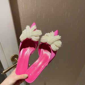 Summer Fashion Women's Thin Heels Outside <b>String</b> Bead Basic Polka Dot Microfiber Butterfly-Kno Shallow <b>Black</b> - Product Image 2