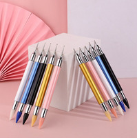 Vente chaude Double Usage Nail Art Diamant Outil Double Tête Tige En Métal Adhésif Points De Pointage Crayon Point Stylo Nylon Brosse