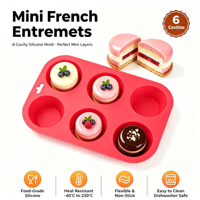 Mini moule en silicone de qualité alimentaire à six cavités rondes pour pâtisseries superposées, essais de pâtisserie et vente en gros