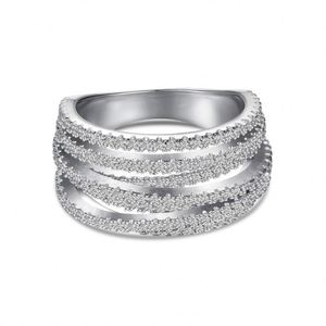 Dylam, fabricant de bijoux élégants et tendance en argent S925, plaqué rhodium, anneaux géométriques multicouches en zircone 5A pour femmes - Product Image 1