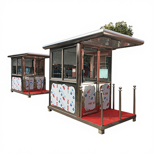 Green Square Steel Security Booth Prefabricated Guard House Weatherproof Outdoor Sentry Kiosk Portable Guard Shack for Parking
