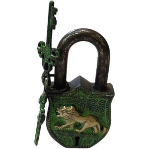 PARIJAT HANDICRAFT Beautiful Brass <b>Padlocks</b> with Two Keys Functional and Antique Tiger Design - Product Image 4