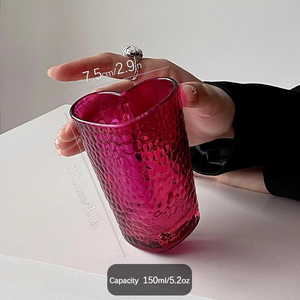 Verre à shot <span class=keywords><strong>sans</strong></span> anse en verre rose rouge à rayures verticales et points ondulés, verre à bière en forme de cœur - Product Image 6