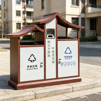 Poubelle de tri extérieure à double compartiment en bois style chinois pour parcs et sites touristiques