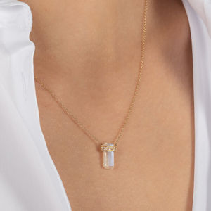 Collar de piedra lunar con engaste de bisel chapado en oro rosa de 18K, plata de ley natural en bruto, joyería para bodas y fiestas - Product Image 3