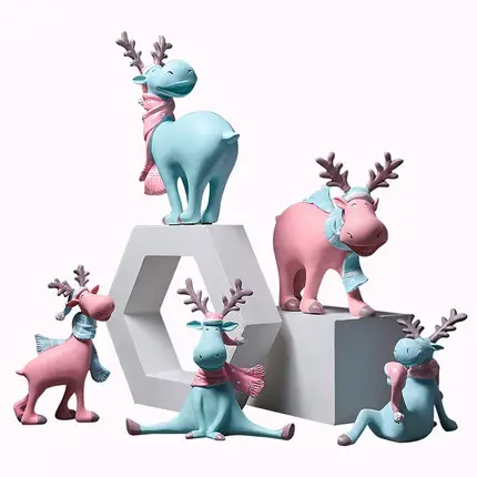Nordic creative lovely tabletop pink deer figurine statue furnishes furniture living room soft outfit