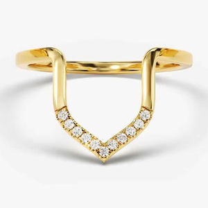 Anillo de Compromiso, Boda o Aniversario de Alta Calidad, con Diamantes Naturales Curvos, Elegante y Delicado, en Oro Amarillo, Rosa o Blanco Sólido de 14K con Pavé - Product Image 1