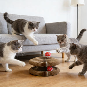 Tiragraffi per Gatti Moderno a Forma di Organo con Catnip, Pieghevole, Riutilizzabile, Interattivo, con Campanello Incluso, in Cartone Ondulato - Product Image 3