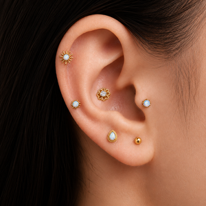 Lotus ASTM F136 Titane à filetage interne, clou labret serti d'opale, 16G, pour piercing lèvre, tragus, hélix, méduse, bijoux 24K - Product Image 3