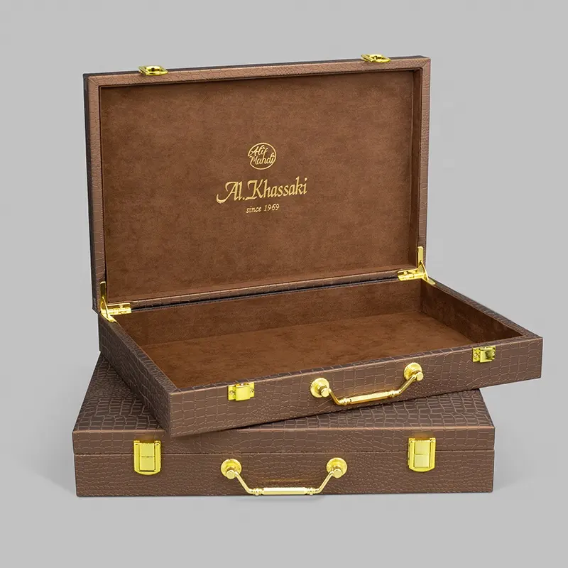 Individuelle braune textured Aufbewahrungsbox aus Kunstleder Krokodilleder Haarverpackungsboxen luxuriöse Geschenkboxen mit Griff