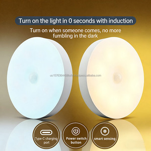 <b>LED</b> smart magnetic induction <b>light</b> USB rechargeable <b>bedroom</b> hallway <b>light</b> automatic human body sensor round cabinet <b>light</b> 5v - Product Image 1